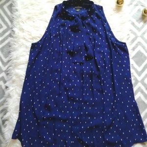 Worthington Chiffon Blue Pattern Bow/Ribbon Blouse